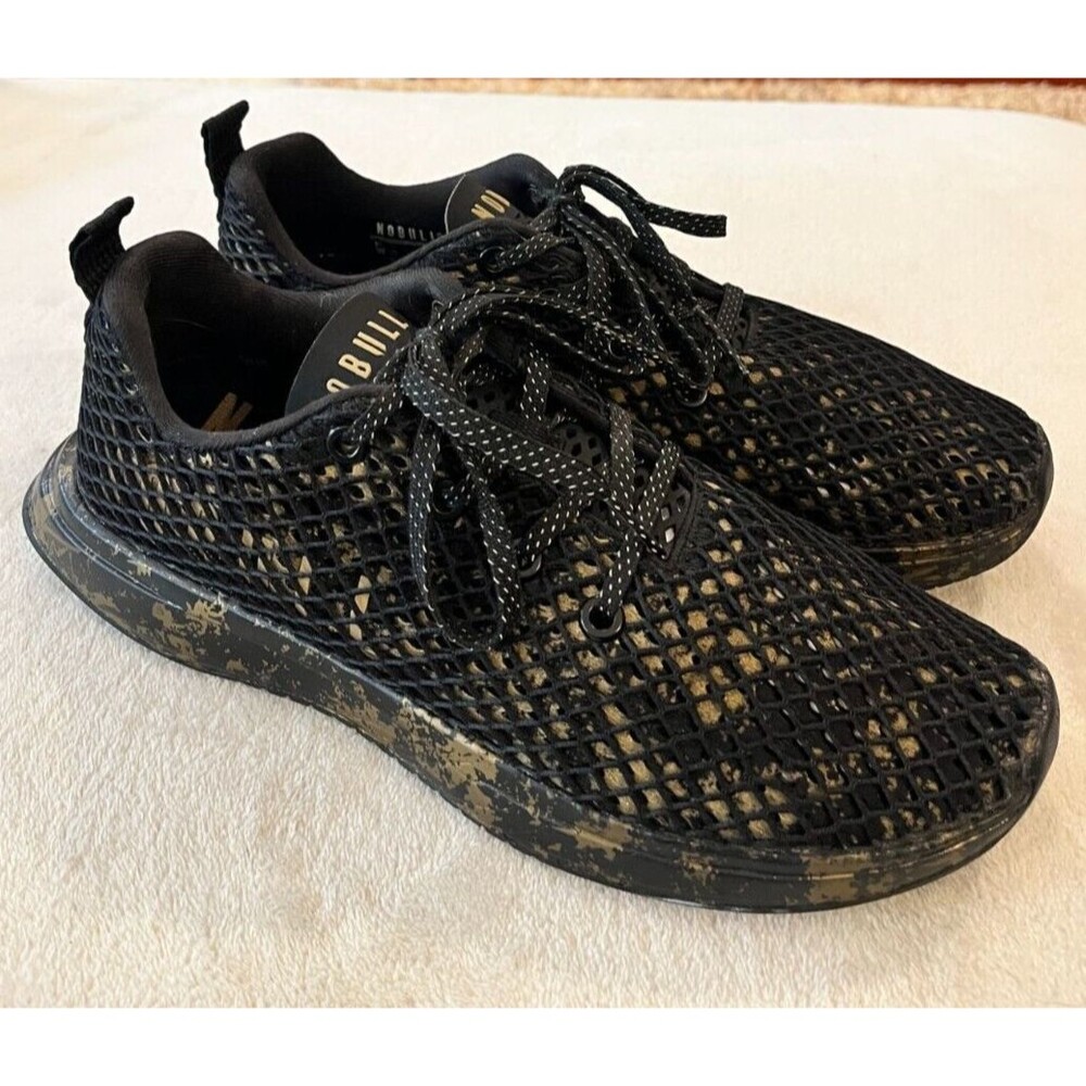 NO BULL Sneakers Black Gold Diamond Knit Net Overlay sz Men 7 / Women 8.5 Rare